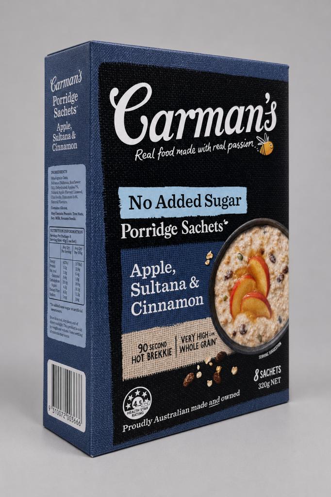 Carman`s Gourmet Porridge Sachets Apple~Sultana & Cinnamon Muesli & Oats