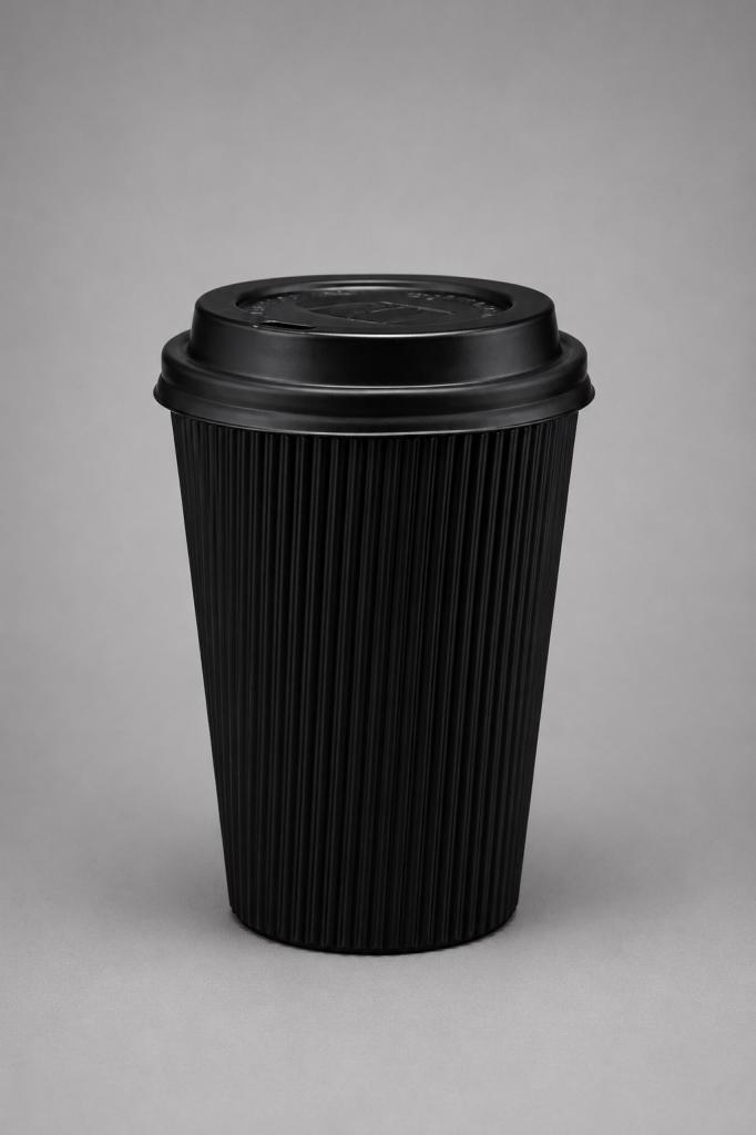 Coffee Cup Ripple Wall Black 12oz Coffee Cups With Lids