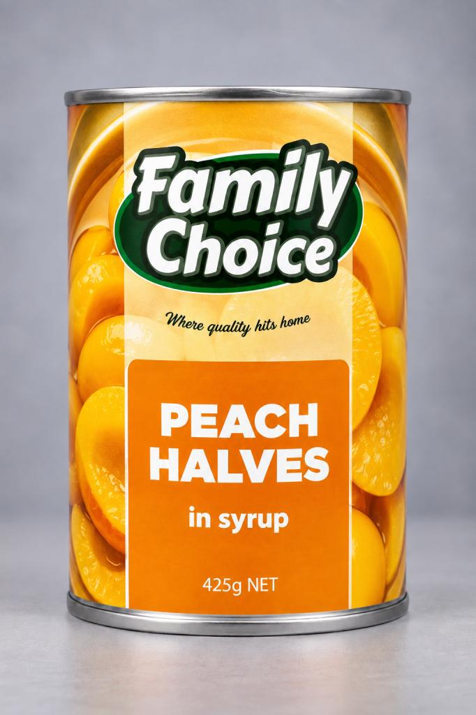 Family Choice Peach Halves in Syrup Canned Foods 