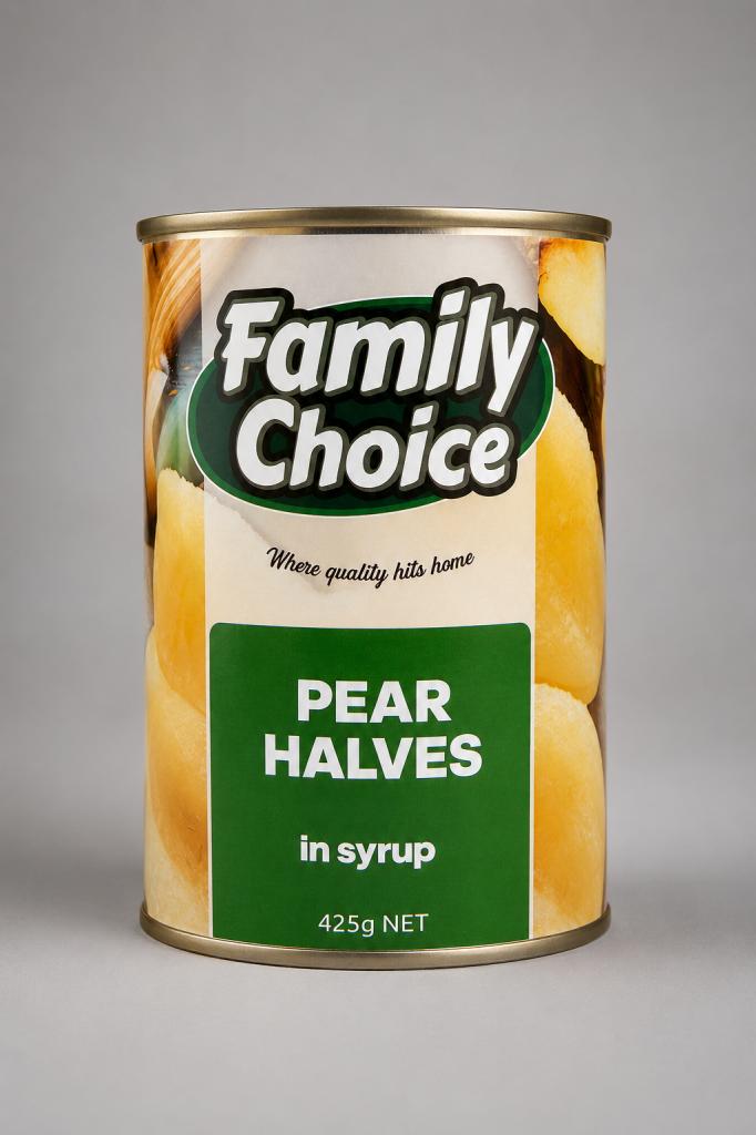 Family Choice Pear Halves in Syrup Canned Fruits