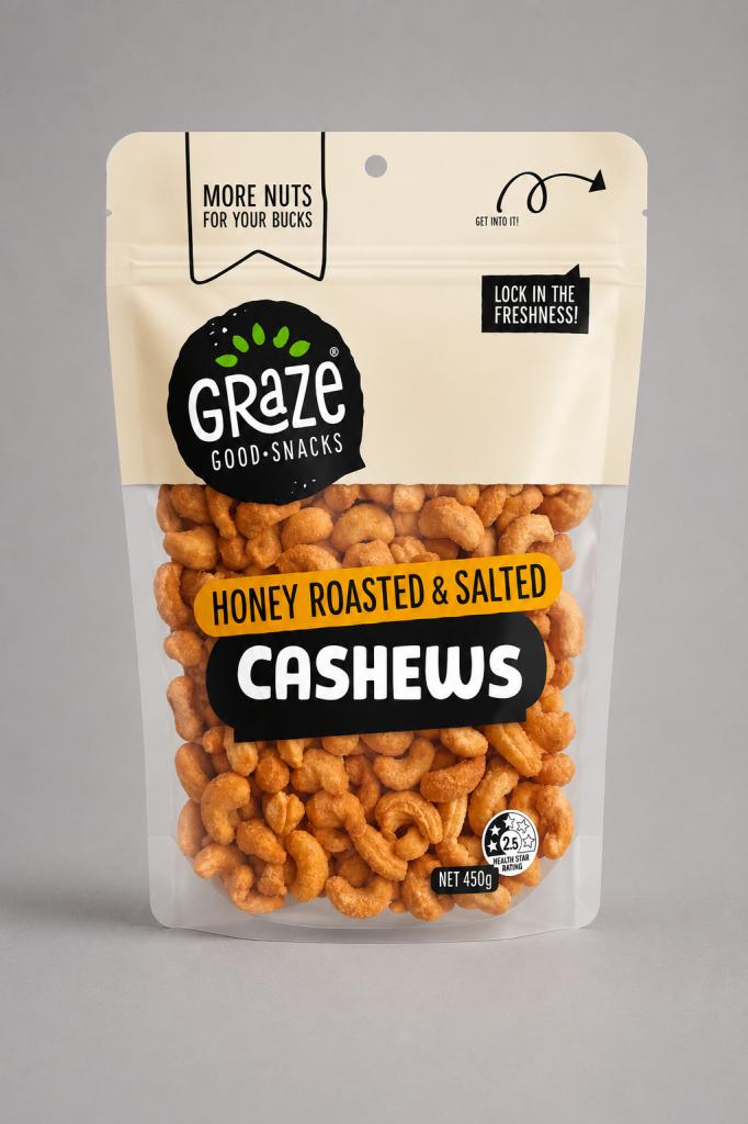 Graze Good Snacks Honey Roasted & Salted Cashews Popcorn, Nuts & Savoury Snacks