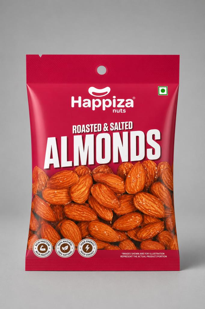 Happiza Nuts Roasted & Salted Almond Popcorn, Nuts & Savoury Snacks