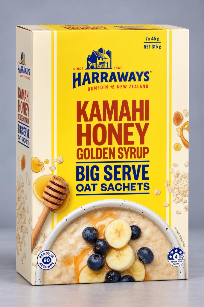 Harraways Kamahi Honey Golden Syrup Oat Sachets Breakfast Cereals