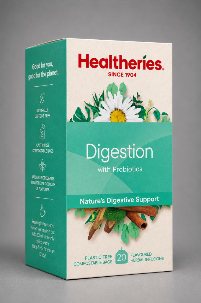 Healtheries Digestion Tea With Probiotics Teabags 20`s Tea & Milk Drinks