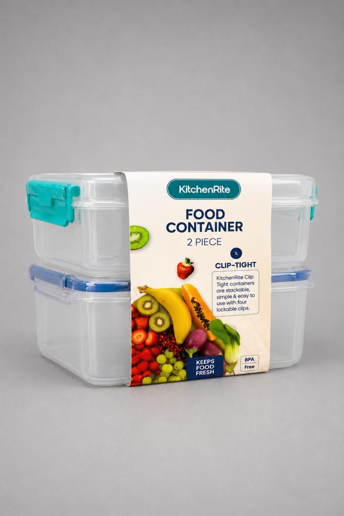 KitchenRite Food Container Square 1L (2 Pack) Food Storage Containers