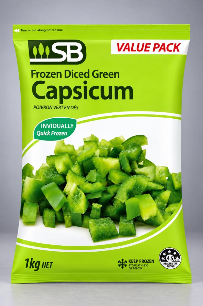 SB Capsicum Green Diced Frozen Vegetables