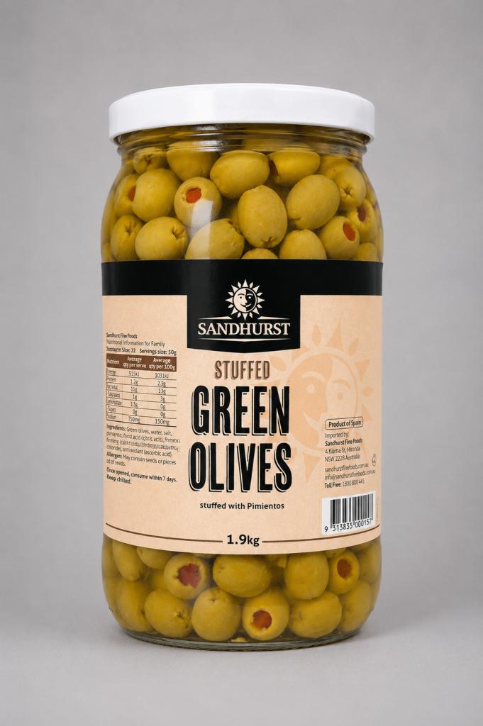 Sandhurst Stuffed Green Olives Food Service - Olives, Pickles & Antipasti